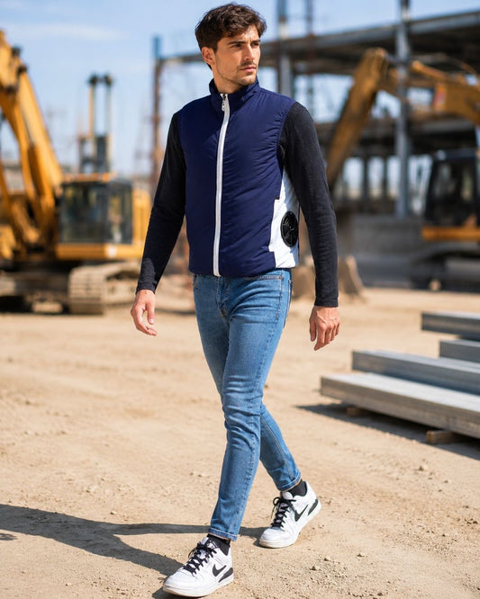 Gilet blu con ventaglio