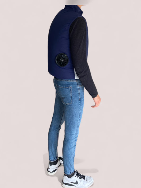 Blue vest with fan