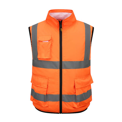 Orange work vest with fan