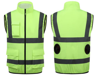 Green work vest with fan
