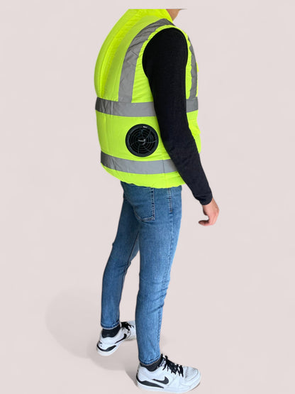 Green work vest with fan