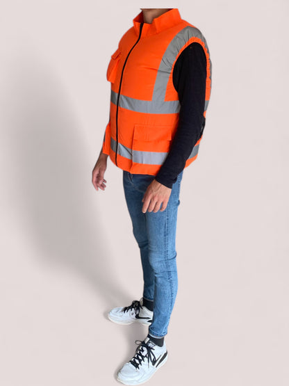 Orange work vest with fan
