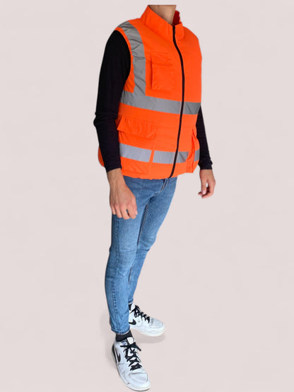 Orange work vest with fan