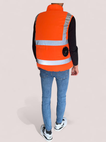 Orange work vest with fan
